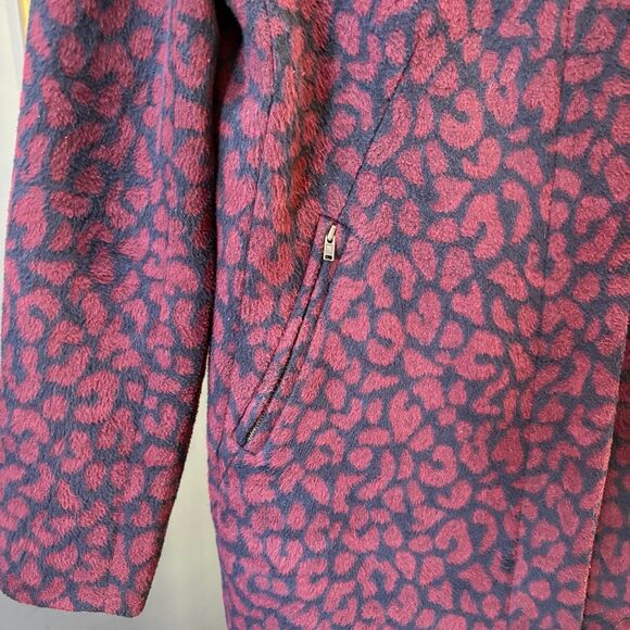 Ann Taylor LOFT Red Leopard Print, Funnel Neck, Navy Blue Coat size M - Picture 6 of 10